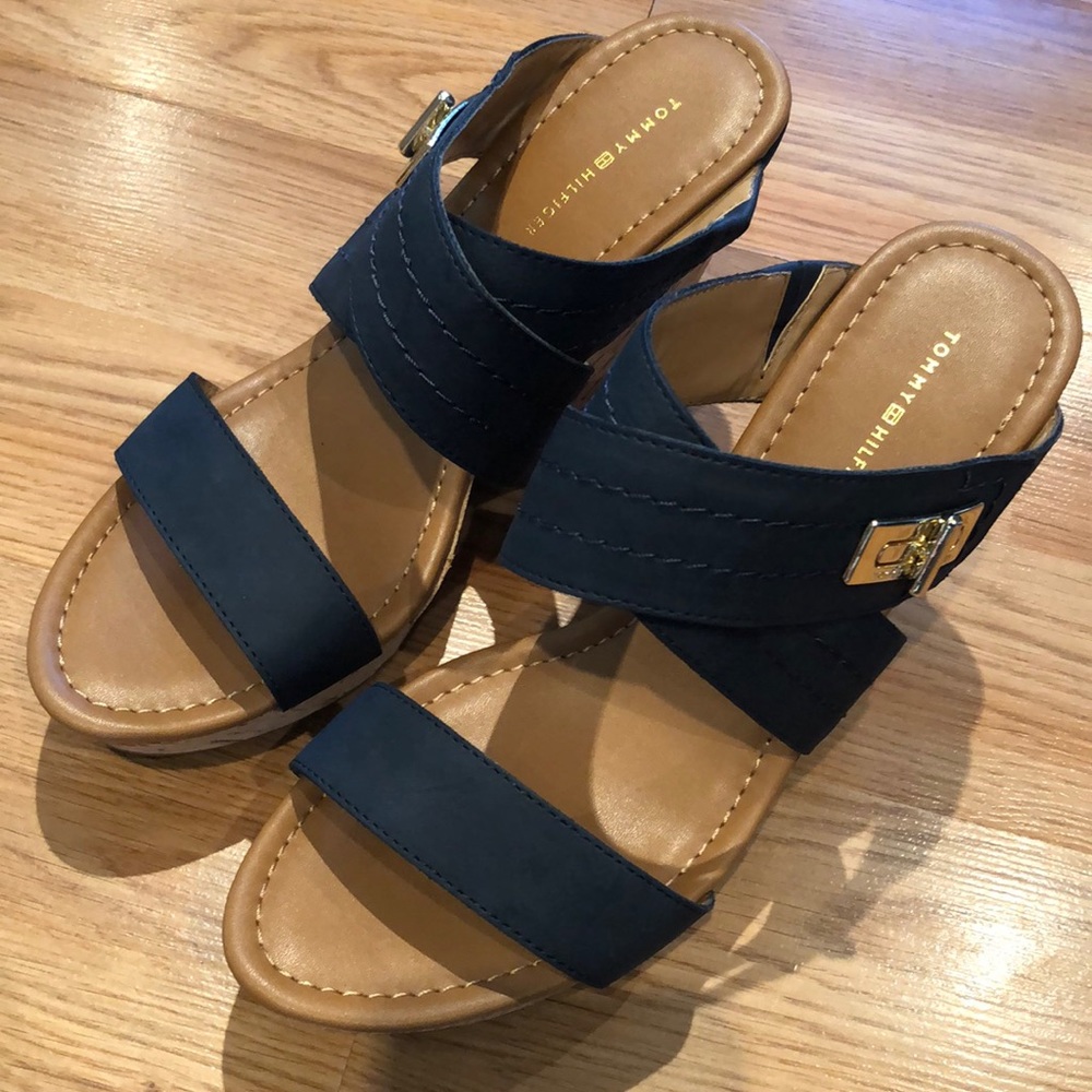 Navy Tommy Hilfiger wedge sandals - size 9.5